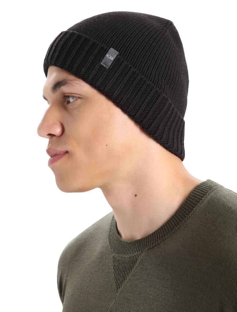 Black Icebreaker Unisex Merino Vela Cuff Beanie Men's Hats | AU 1090KORI